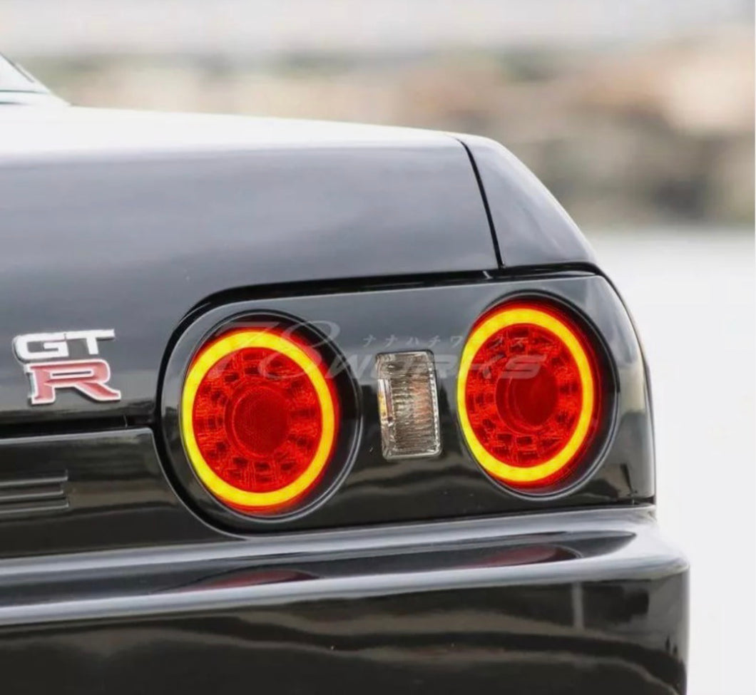 78 WORKS FIBER RING LED TAILLIGHTS FOR 89-94 NISSAN SKYLINE R32 GTR GTST 2 DOOR COUPE TAIL LIGHTS