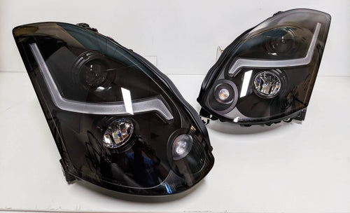 NISSAN SKYLINE 350GT INFINITI G35 V35 HEADLIGHTS BLACK 3D LED DRL PROJECTOR HEAD LIGHTS FOR 2001 - 2006