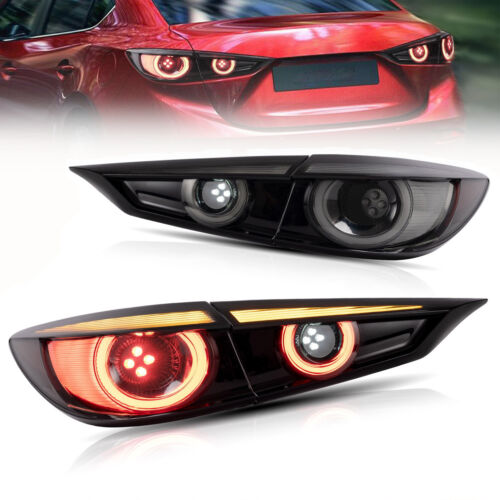 MAZDA 3 LED TAIL LIGHTS SMOKED 3D LED STRIPE TAIL LIGHTS WITH LED INDICATORS 2014 - 2018