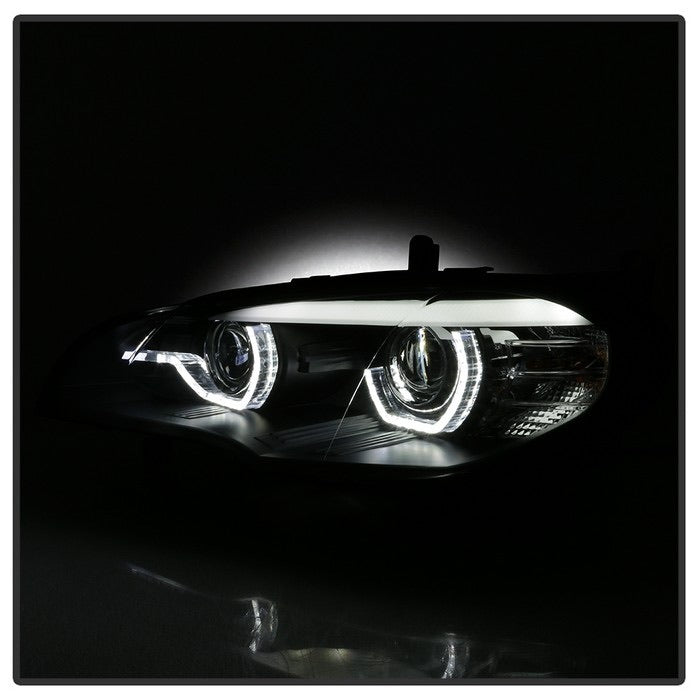 Black 3D Dual LED DRL Projector Head Lights for 2007 - 2010 BMW